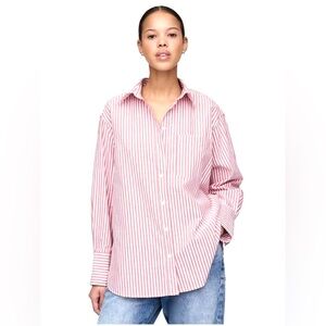 NWT Gap Oxford Classic Fall 2025 Pink White Stripe Button Down Shirt, Women’s XL